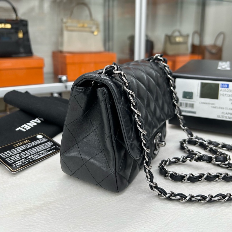 Chanel 黑銀 羊皮方胖子 鐳射23開 附件卡、毛氈、塵袋、盒-3