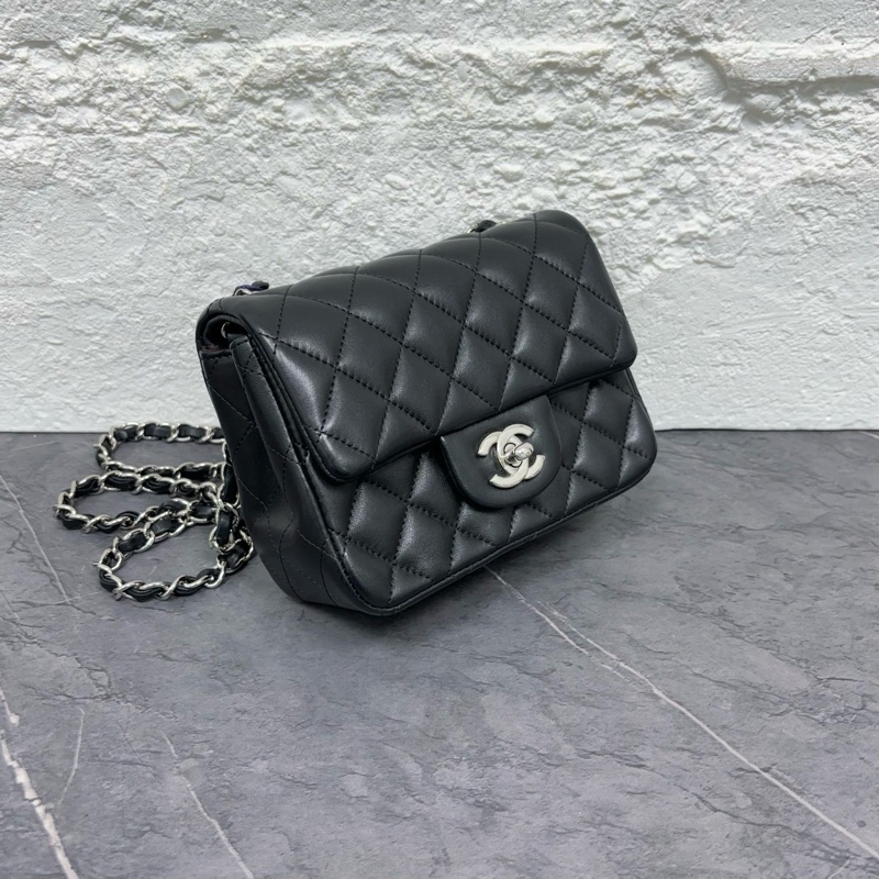 Chanel 黑銀 羊皮方胖子 鐳射24開 附件卡、毛氈、塵袋、盒-1