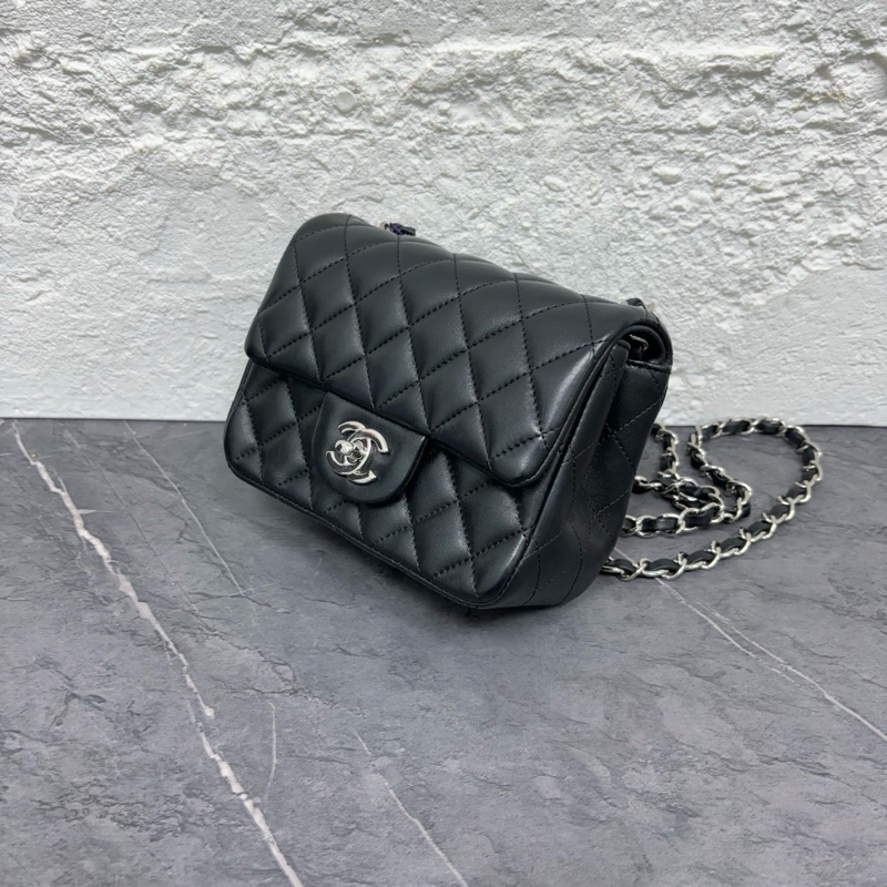 Chanel 黑銀 羊皮方胖子 鐳射24開 附件卡、毛氈、塵袋、盒-2