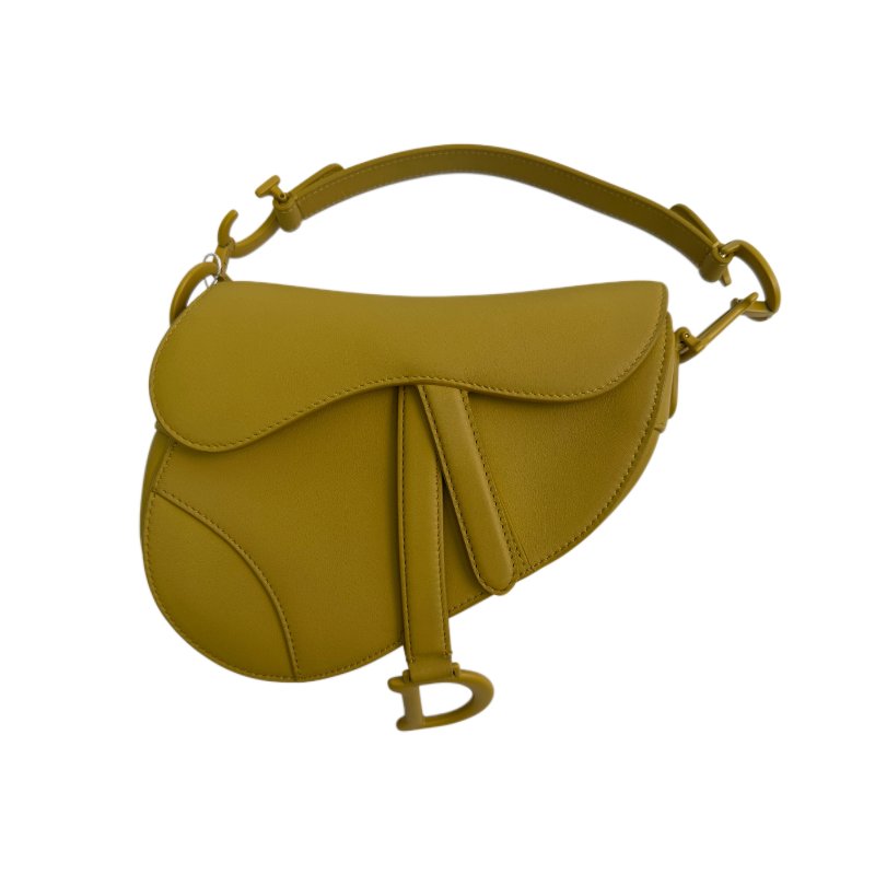 DIOR芥末色小牛皮馬鞍形斜背包-0