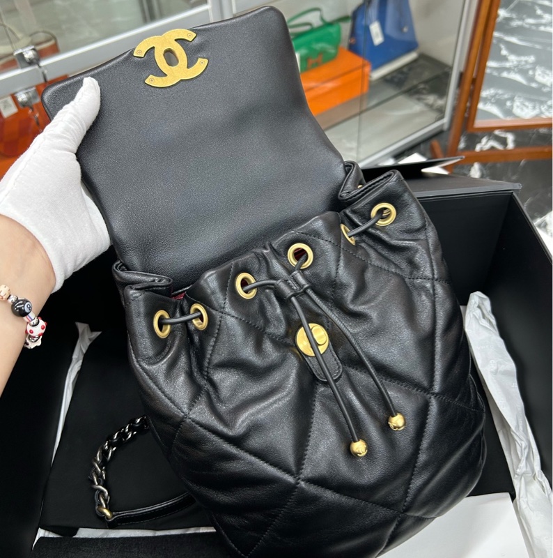 Chanel 24C 黑金19Bag雙肩包 芯片 尺寸約22*26 附件毛氈、塵袋-6
