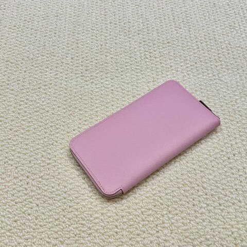 HERMES - 粉紫色拚黃色小花 Silk'in Azap 長夾