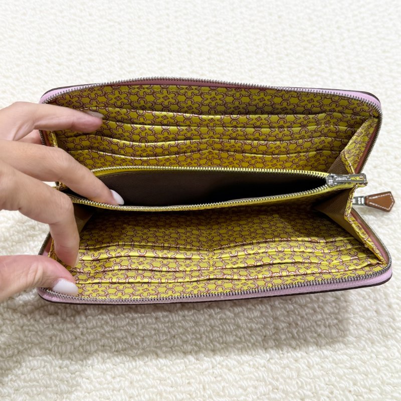 HERMES - 粉紫色拚黃色小花 Silk'in Azap 長夾-3