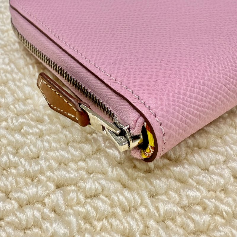 HERMES - 粉紫色拚黃色小花 Silk'in Azap 長夾-5