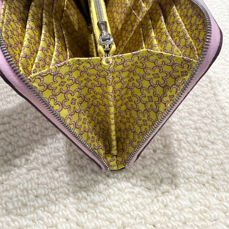 HERMES - 粉紫色拚黃色小花 Silk'in Azap 長夾-11