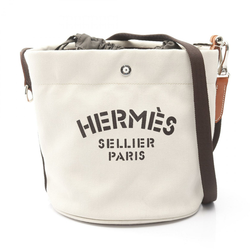 HERMES Sac de Pansage 水桶肩背包 Toile V 型帆布米色二手 M-0