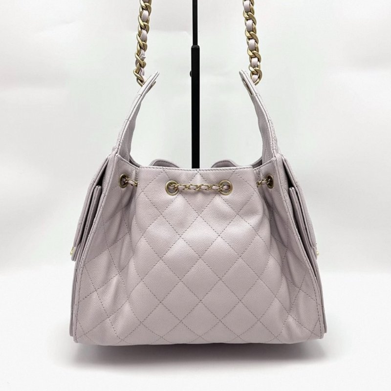 CHANEL粉紫色金扣荔枝牛皮25bag小號肩背斜背包 26*30*14 全新閒置配件盒子塵袋購證-3