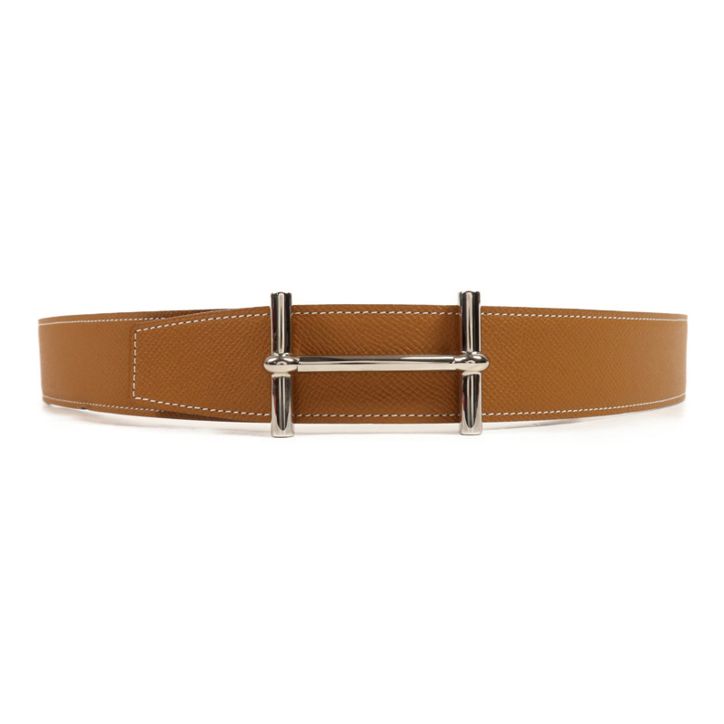 HERMES Epsom皮革Belt 110銀扣皮帶Gold-0