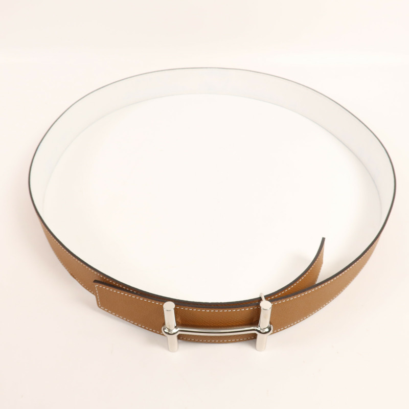 HERMES Epsom皮革Belt 110銀扣皮帶Gold-4