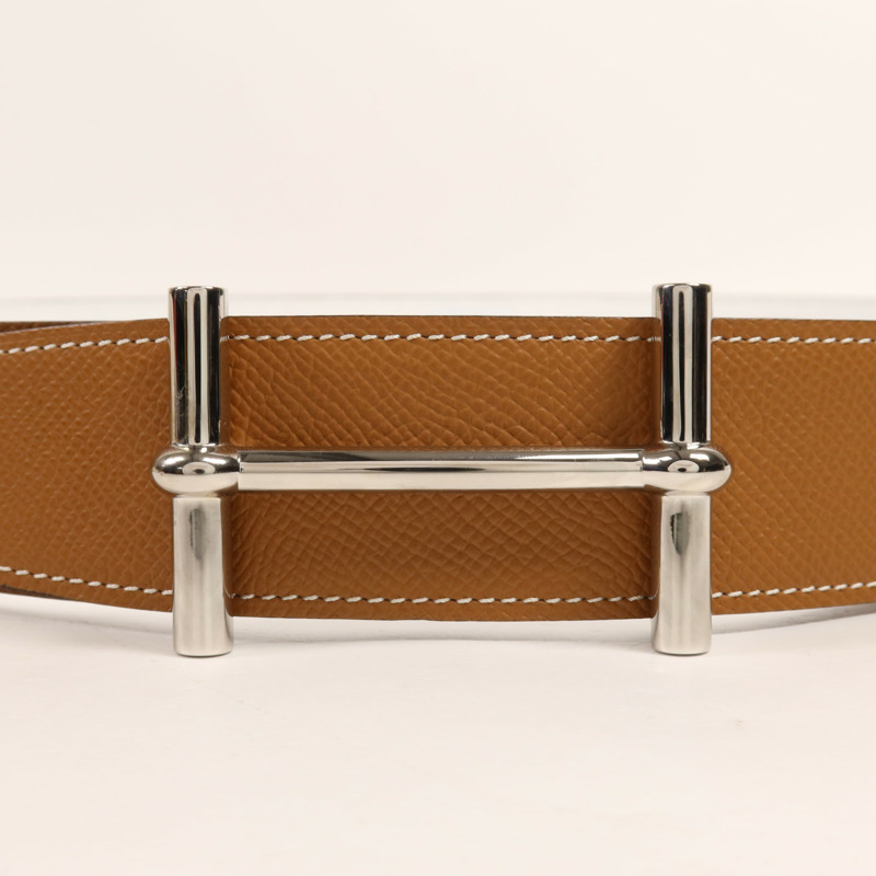 HERMES Epsom皮革Belt 110銀扣皮帶Gold-5