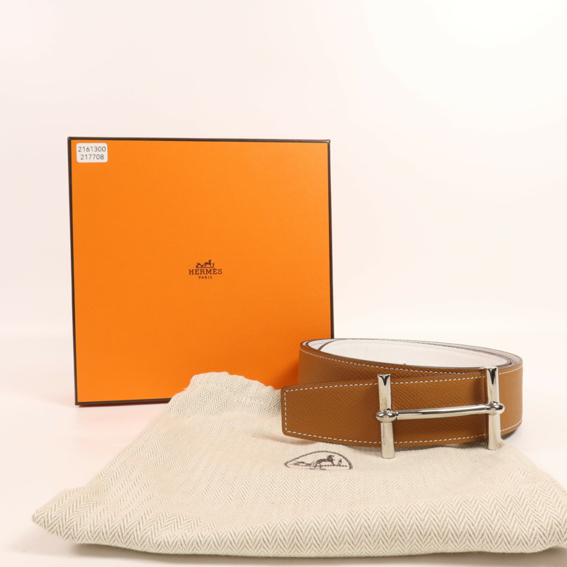 HERMES Epsom皮革Belt 110銀扣皮帶Gold-15