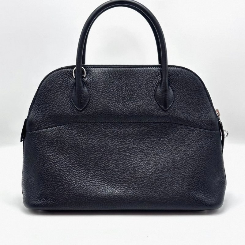 HERMES 黑色銀扣保齡球31手提肩背斜背包31*23*12 98新配件塵袋雨衣鎖鑰匙-3