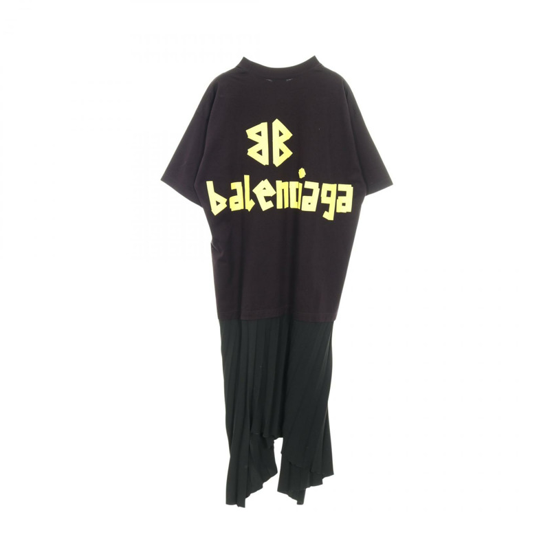 BALENCIAGA 褶襉T卹洋裝 #38 棉滌混紡 紫色 黑色 二手 女款-1