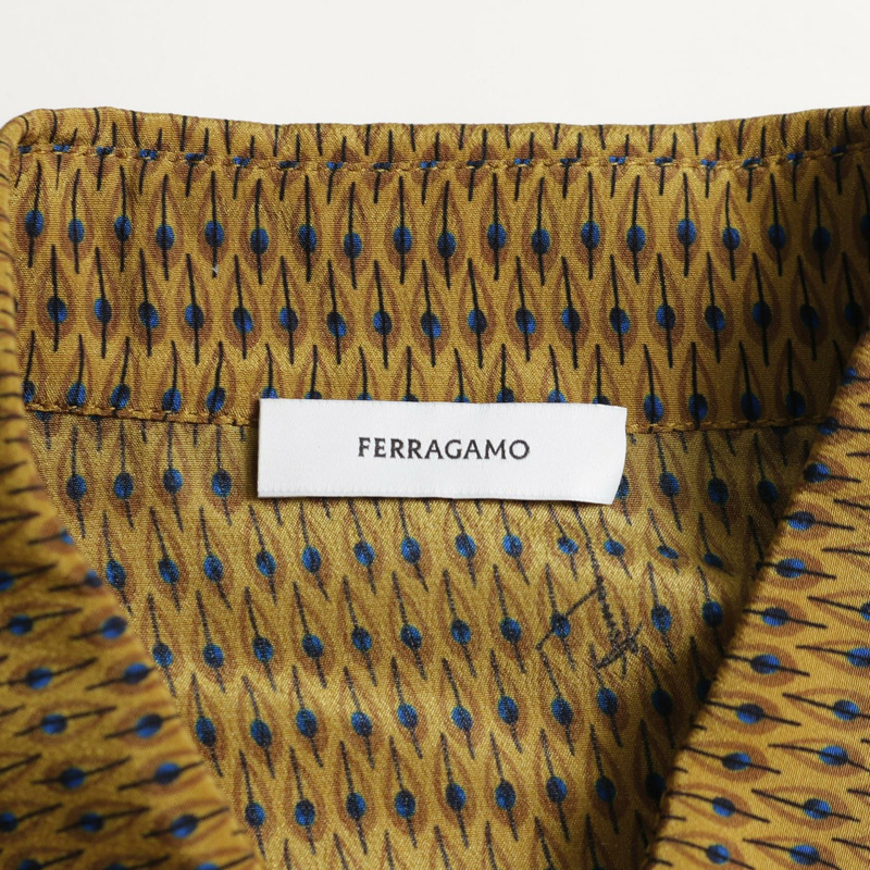 Salvatore Ferragamo 襯衫裙 #42 真絲棕色藍色多色二手女裝-2