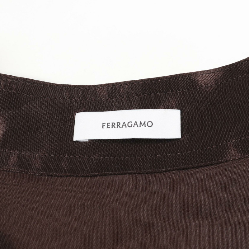 Salvatore Ferragamo 無袖洋裝 #42 棕色人造絲二手女裝-2