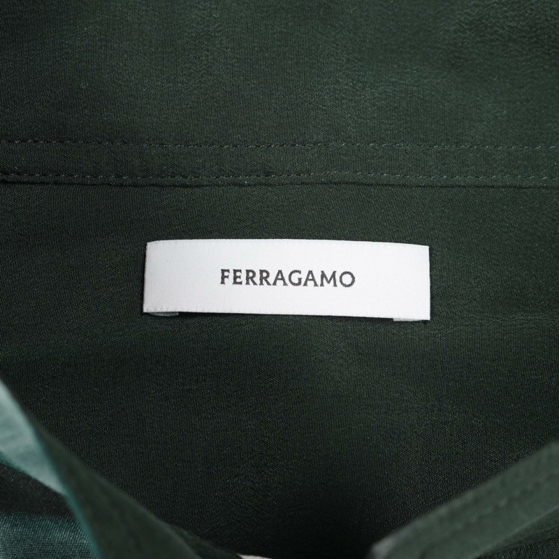 Salvatore Ferragamo 40號絲質洋裝,綠白相間,二手女款-2