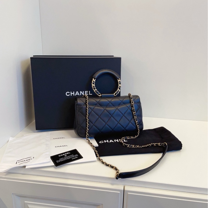 【閒置全套99新🆕】Chanel 黑金菱格 圓環手柄 handle 手提包 斜挎包 單肩包-1