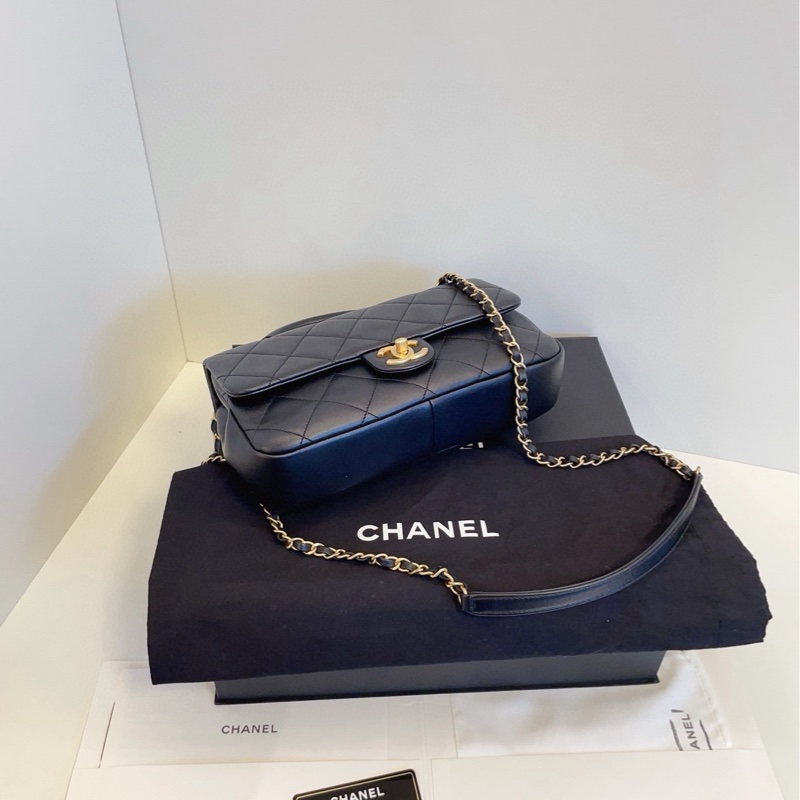 【閒置全套99新🆕】Chanel 黑金菱格 圓環手柄 handle 手提包 斜挎包 單肩包-4