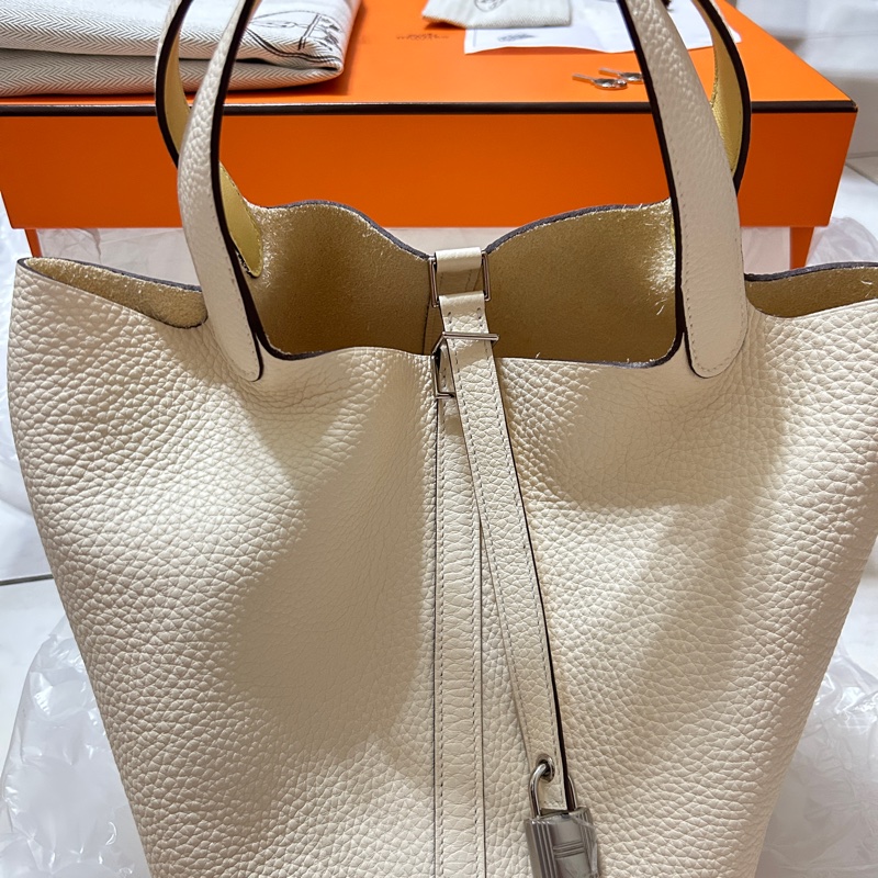 Hermes Picotin 22/ P22 菜籃子 Nata奶油白銀扣 拼內手柄 Jaune Poussin小雞黃/ Clemence leather/ Stamp Y-4