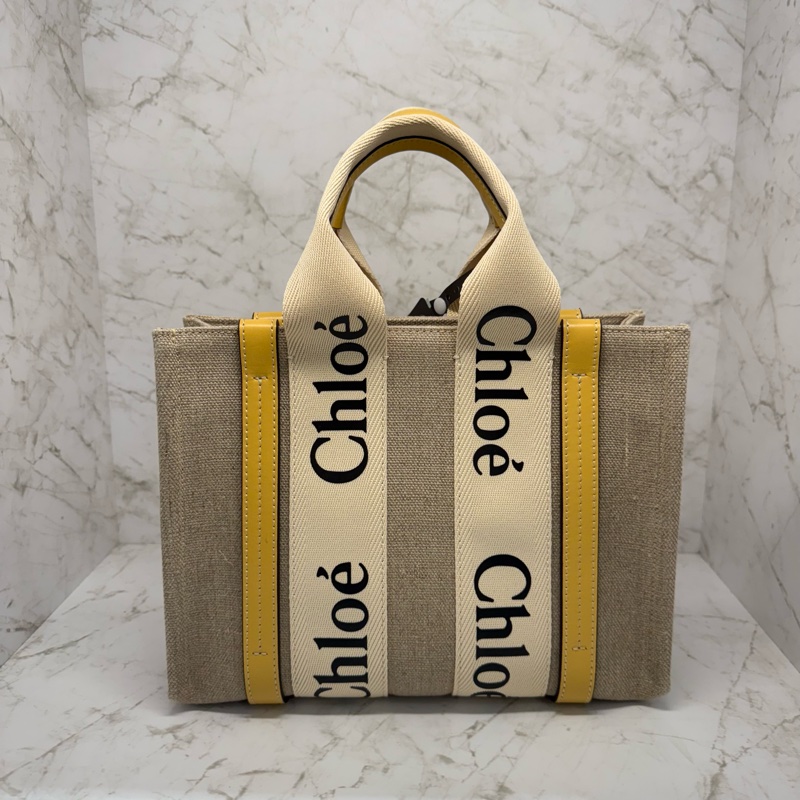 CHLOE皮革黃邊小款WOODY-0