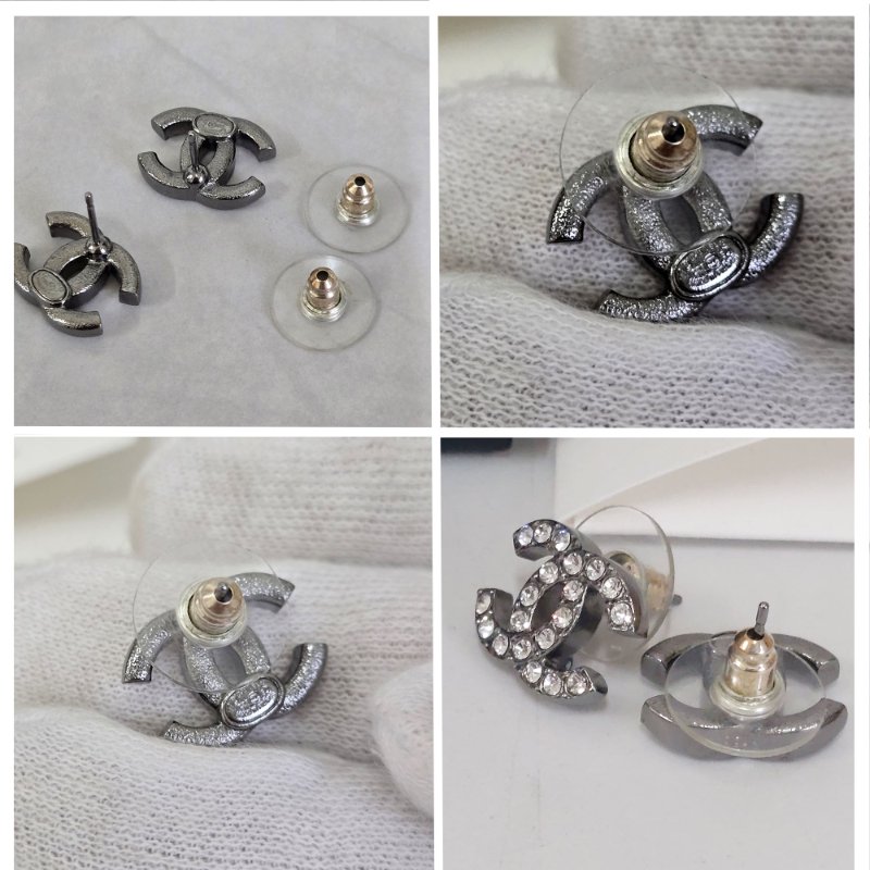 Chanel 香奈兒 烏銀色全水鑽 🎀實品拍照🎀 CC耳針 耳環 耳釘(近新離櫃)僅拍照收藏品-8