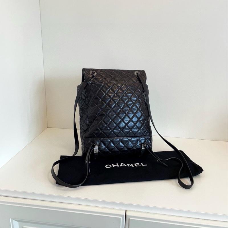 【98新以上🆕】Chanel 黑銀油蠟牛皮 薩爾茨堡雙肩包 中號背包-3