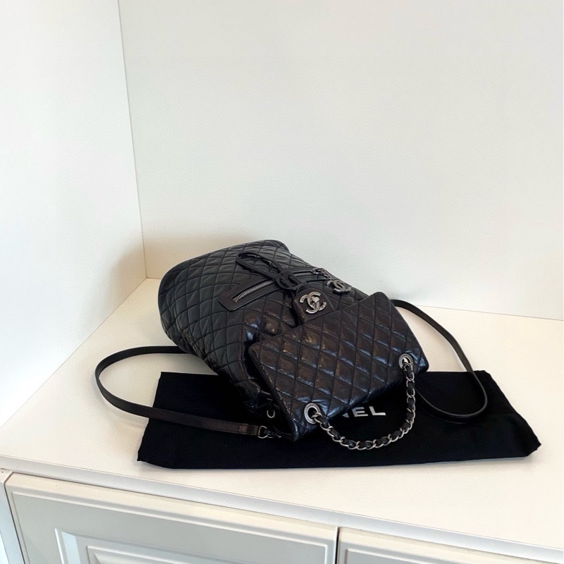 【98新以上🆕】Chanel 黑銀油蠟牛皮 薩爾茨堡雙肩包 中號背包-4