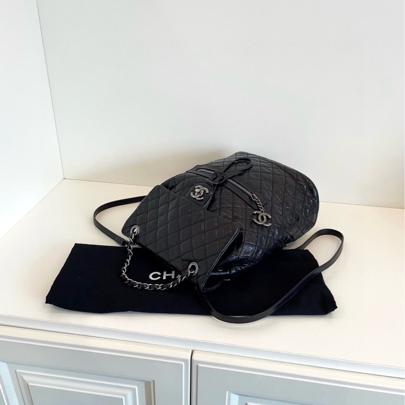 【98新以上🆕】Chanel 黑銀油蠟牛皮 薩爾茨堡雙肩包 中號背包-5