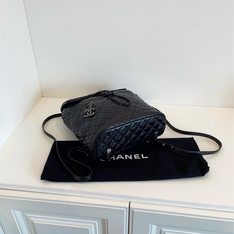 【98新以上🆕】Chanel 黑銀油蠟牛皮 薩爾茨堡雙肩包 中號背包-6