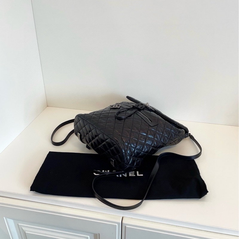 【98新以上🆕】Chanel 黑銀油蠟牛皮 薩爾茨堡雙肩包 中號背包-7