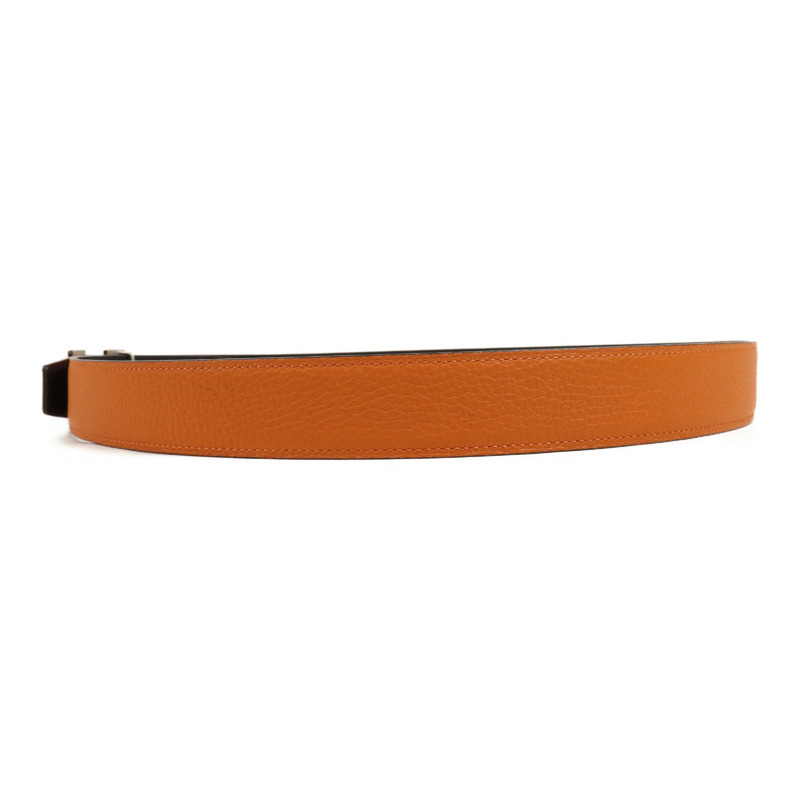 HERMES Clemence皮革Belt 105cm銀扣皮帶Orange-1
