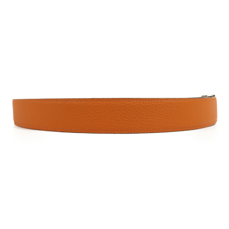 HERMES Clemence皮革Belt 105cm銀扣皮帶Orange-3