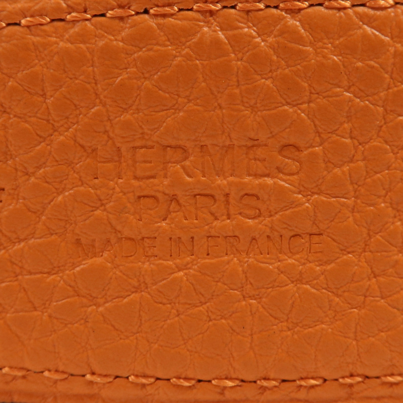 HERMES Clemence皮革Belt 105cm銀扣皮帶Orange-6