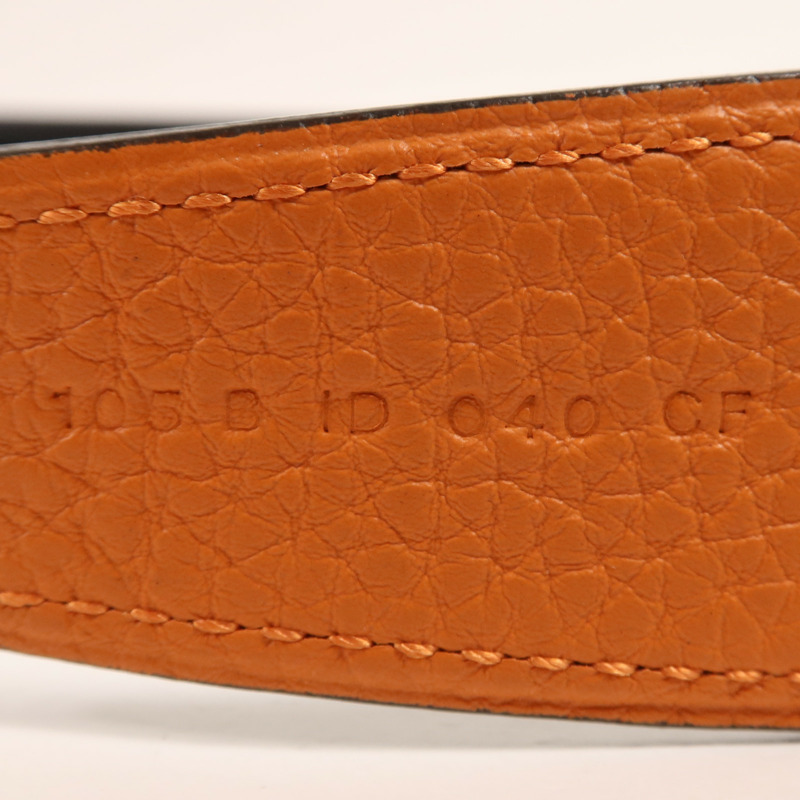 HERMES Clemence皮革Belt 105cm銀扣皮帶Orange-7