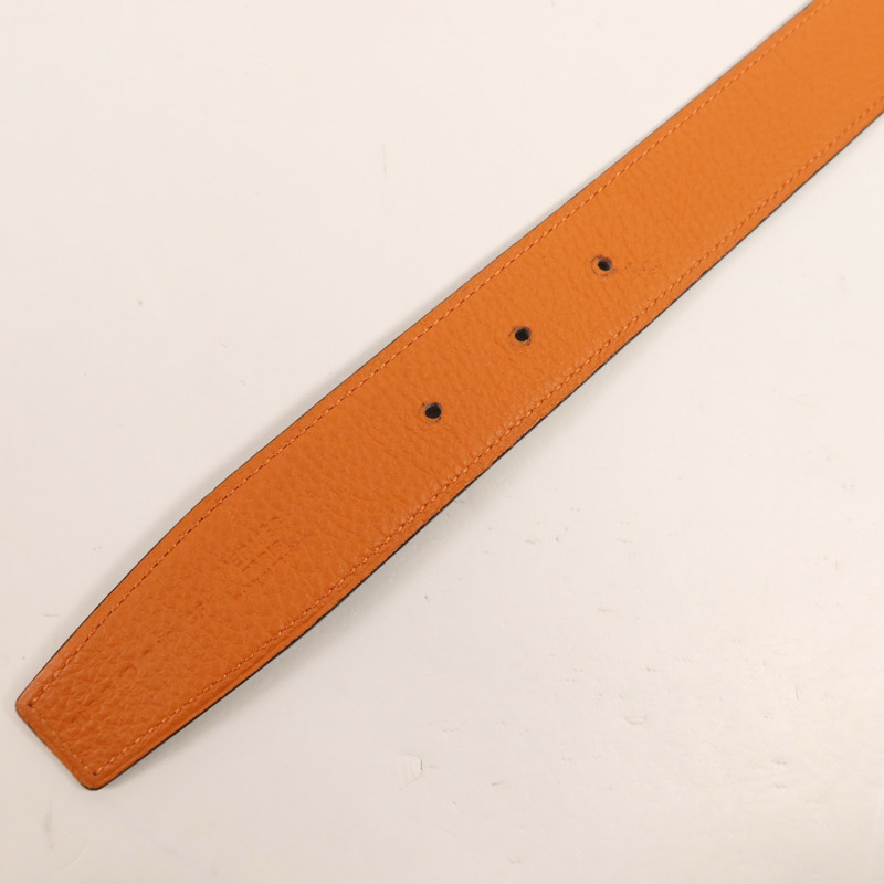 HERMES Clemence皮革Belt 105cm銀扣皮帶Orange-8