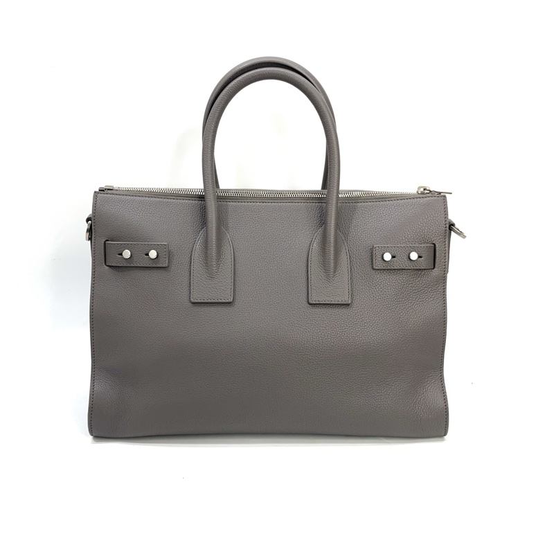 YSL 大象灰牛皮霧金釦手提斜背包-1