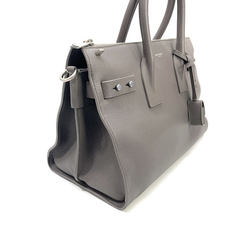 YSL 大象灰牛皮霧金釦手提斜背包-2