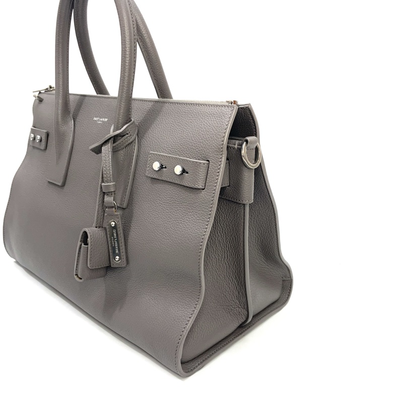 YSL 大象灰牛皮霧金釦手提斜背包-3