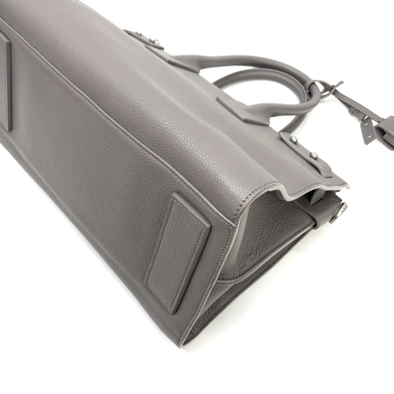 YSL 大象灰牛皮霧金釦手提斜背包-6