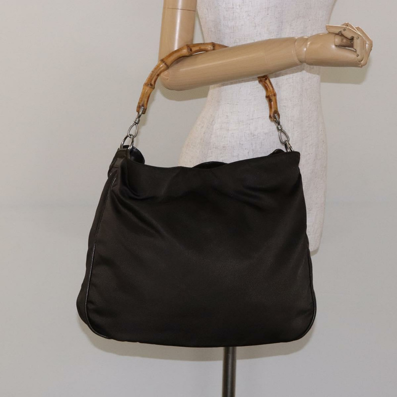 【日本直送】GUCCI 竹節單肩包 尼龍材質 兩用 棕色/銀色 001 1553 1577 正品 138216-19