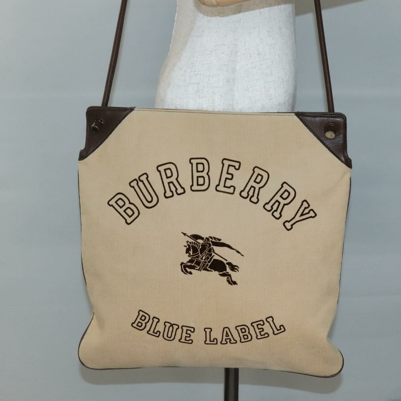 【日本直送】BURBERRY 藍標單肩包 燈芯絨 米色 銀色 正品 138201-17