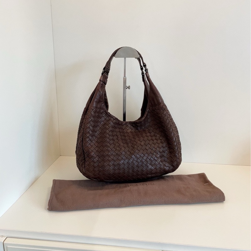 【98新🆕】BV intrecciato 雙橋Hobo 深棕巧克力🍫經典編織菜籃子托特 小號-0