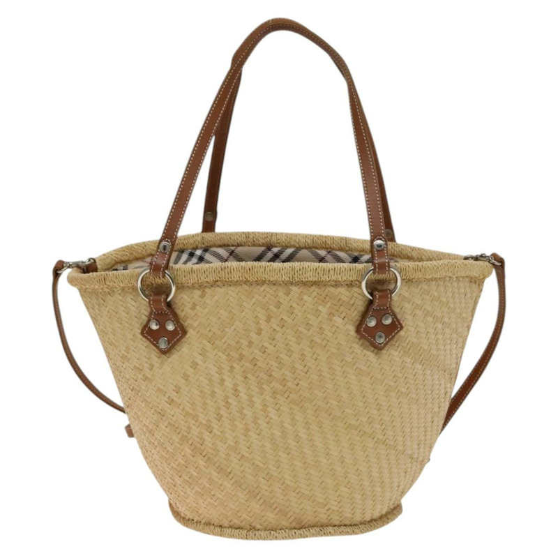 【日本直送】BURBERRY 藍標草編兩用手提包 米色 銀色 正品 yk19134-1
