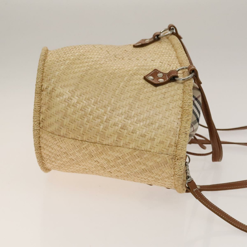 【日本直送】BURBERRY 藍標草編兩用手提包 米色 銀色 正品 yk19134-2