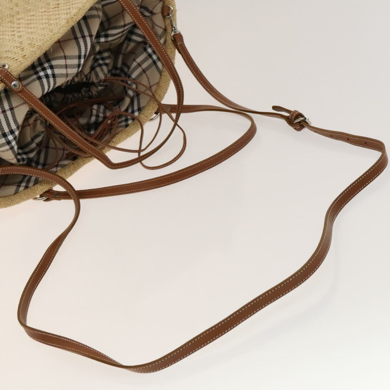 【日本直送】BURBERRY 藍標草編兩用手提包 米色 銀色 正品 yk19134-5