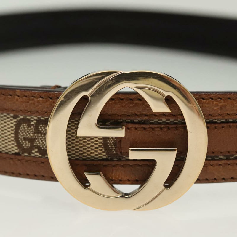 【日本直送】GUCCI GG帆布皮帶,皮革材質,35.4英寸,米色/金色,貨號114874,正品編號137789-4