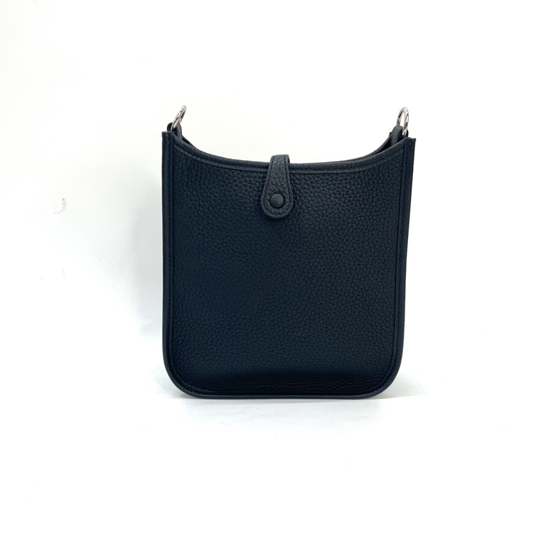 全新！ Hermes 89黑TC皮銀釦Mini evelyne斜背包-1