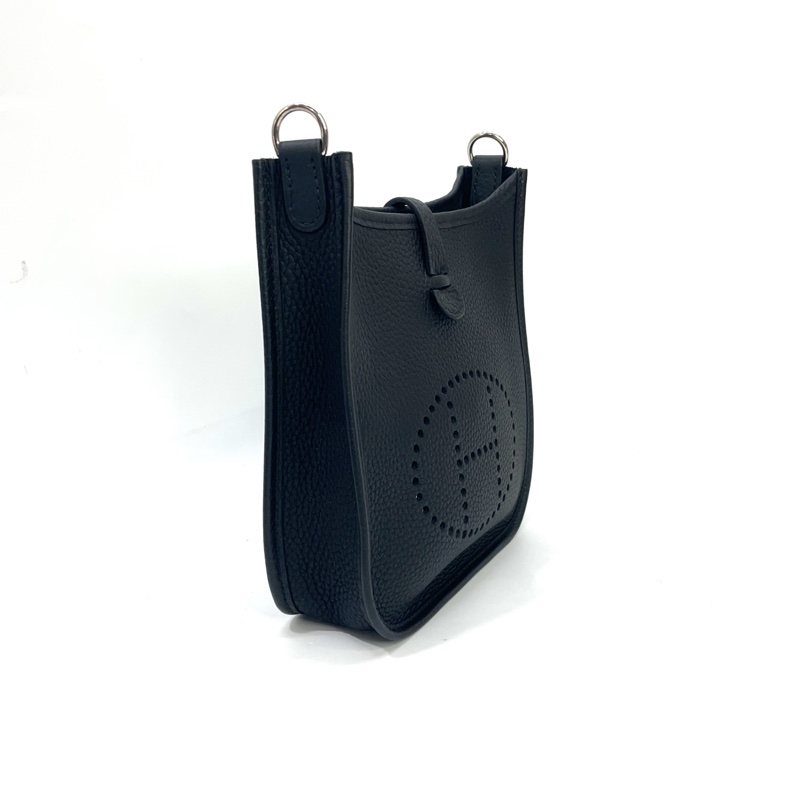 全新！ Hermes 89黑TC皮銀釦Mini evelyne斜背包-2