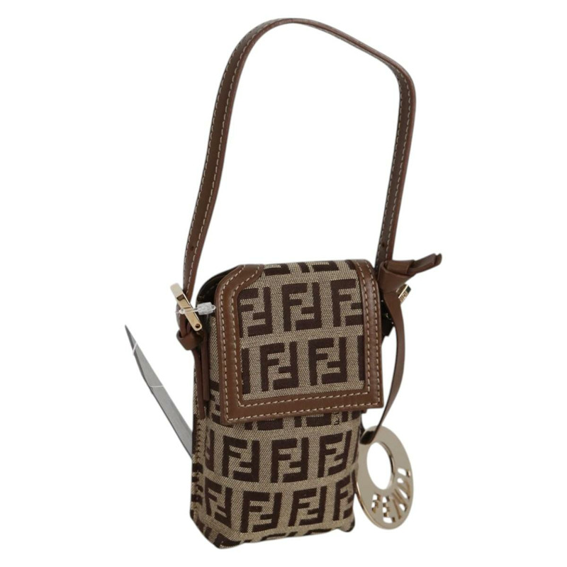【日本直送】FENDI Zucchino 帆布手機袋 棕色金色 正品 138859-0