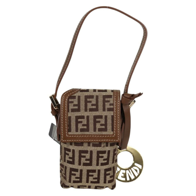【日本直送】FENDI Zucchino 帆布手機袋 棕色金色 正品 138859-12